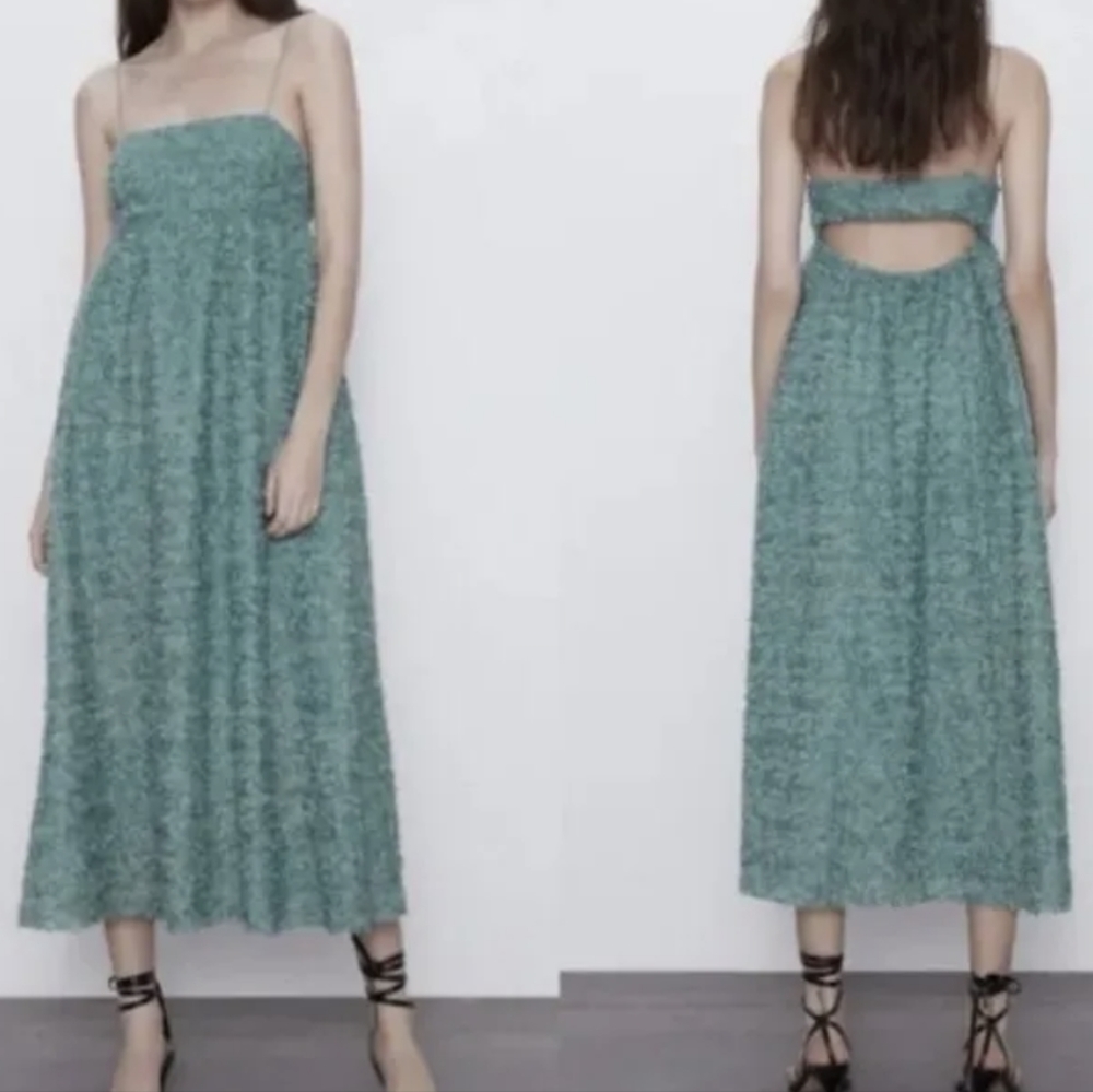 Zara Sea Foam Green Party Cocktail Dress XS Sleeveless Spaghetti Strap Holiday